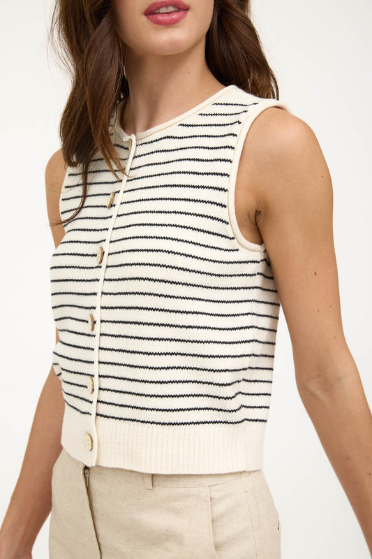 Cream Striped Cardigan Vest