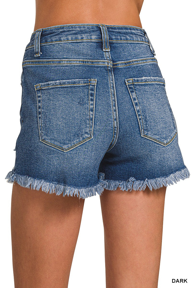 Dark Wash Distressed Denim Shorts