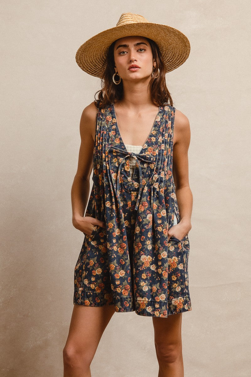 Floral Denim Romper