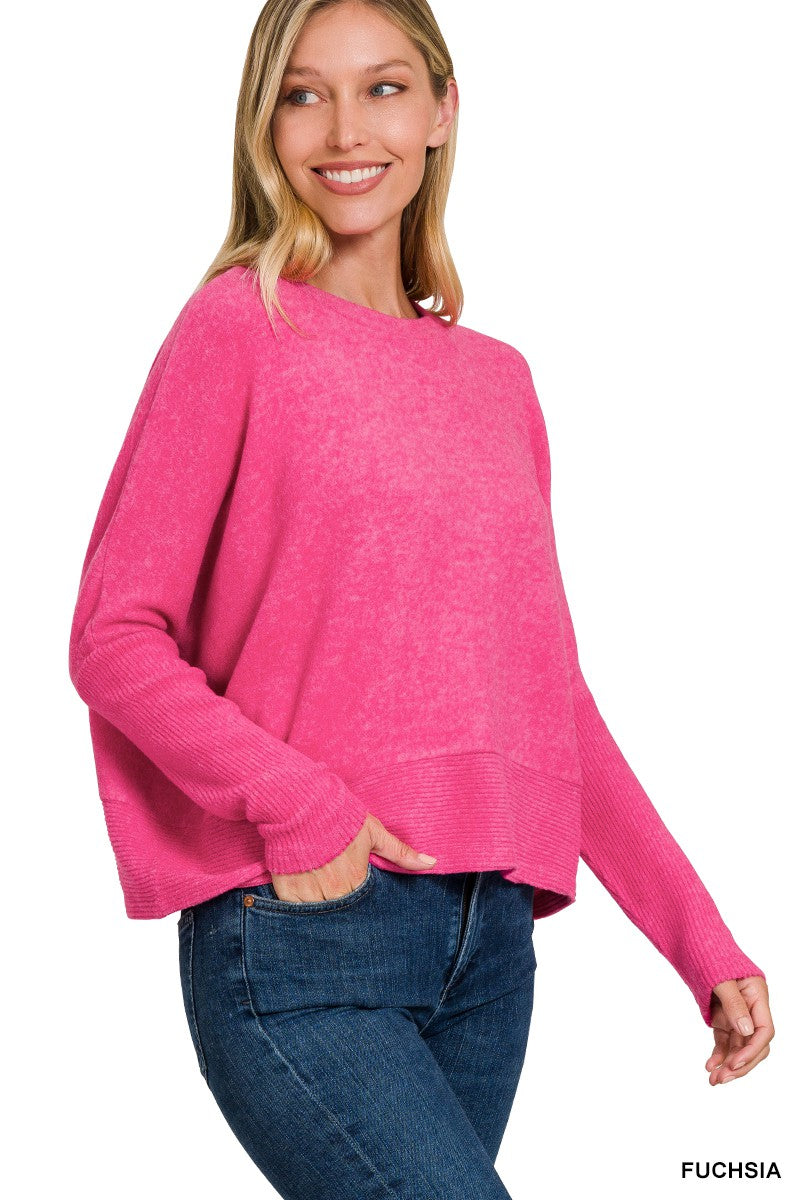 Fuschia Brushed Dolman Sleeve Sweater