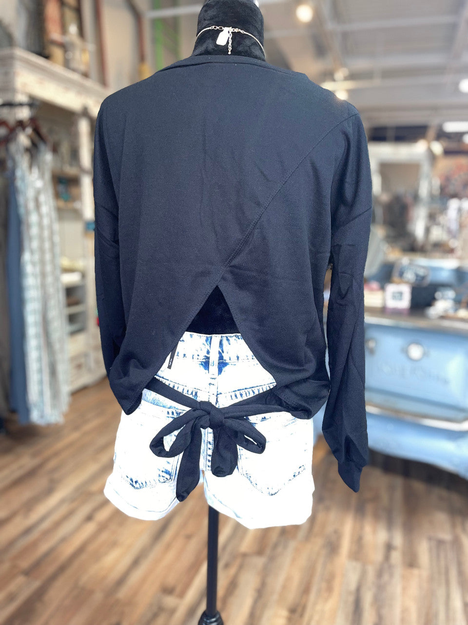 Black French Terry Sweatshirt w/ Back Tie