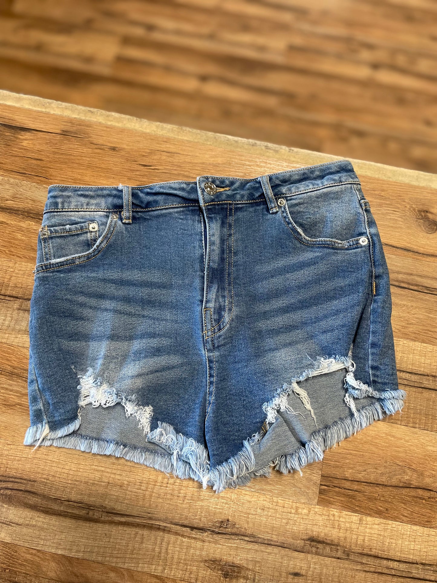 Blue Distressed Denim Shorts