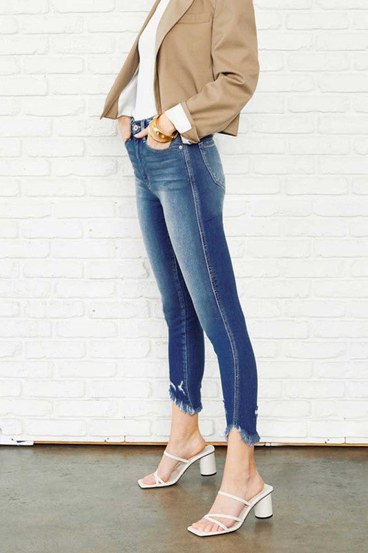 KC High Rise Frayed Hem Skinny Jeans