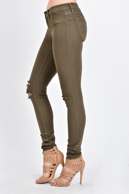 Olive Slight Distressed Jeggings