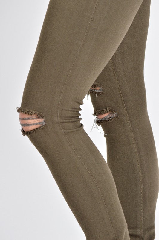 Olive Slight Distressed Jeggings