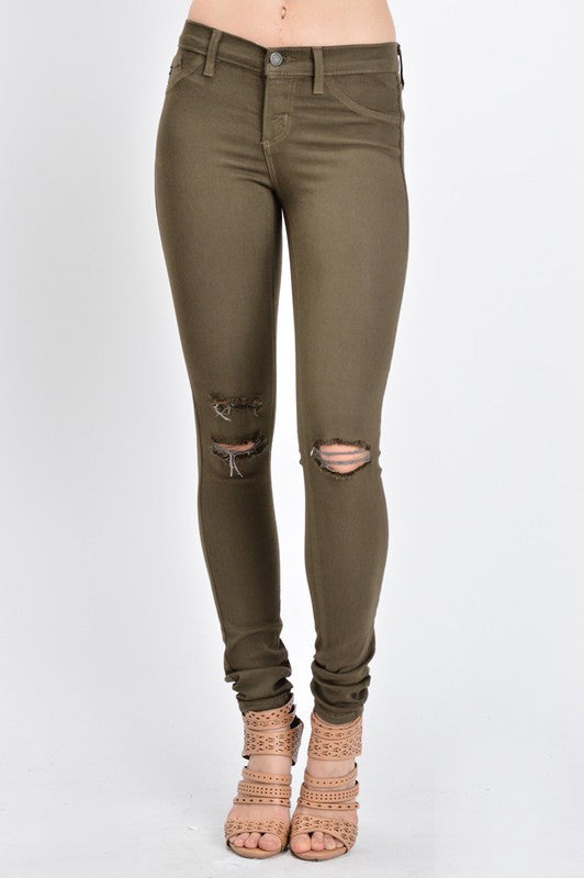 Olive Slight Distressed Jeggings