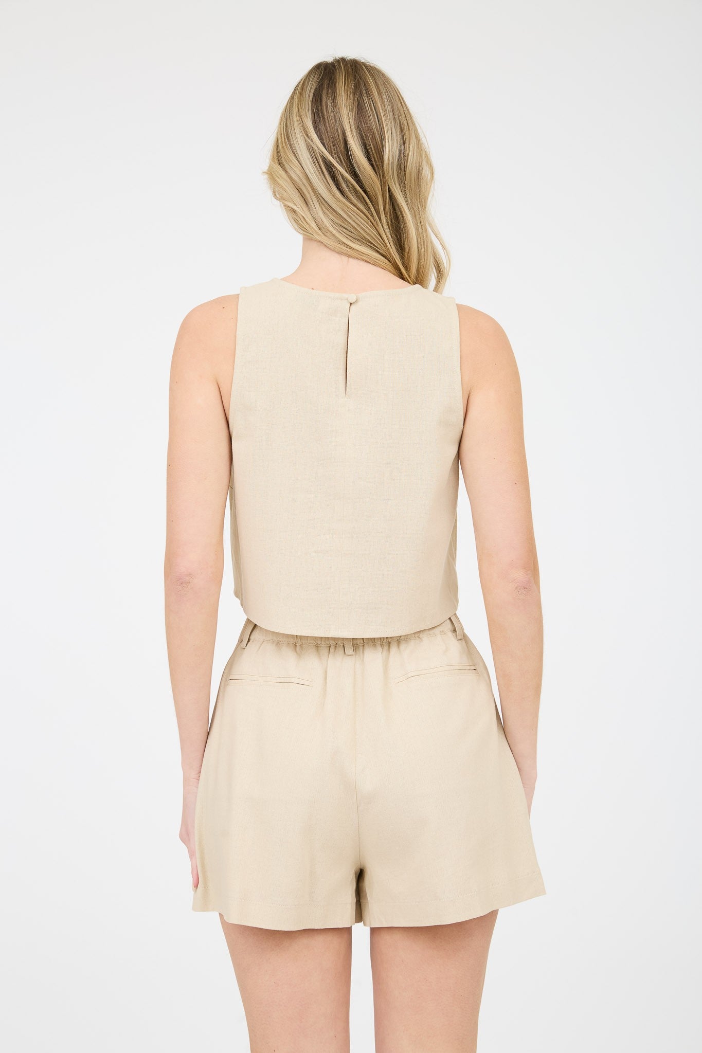 Khaki Linen Cropped Blouse