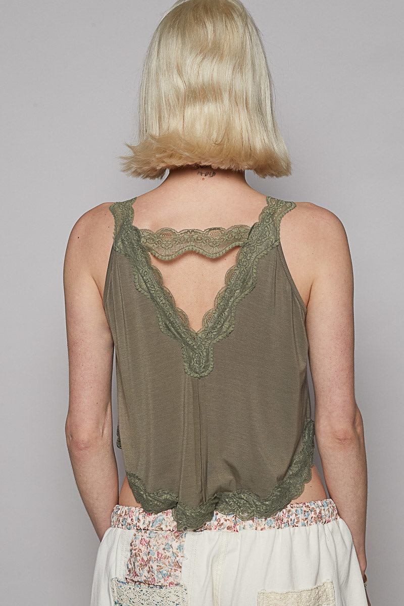 Olive Tank with Lace Detail