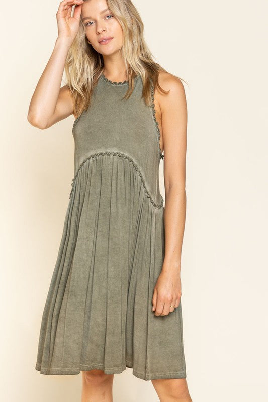 Olive Sleeveless Babydoll Mini Dress