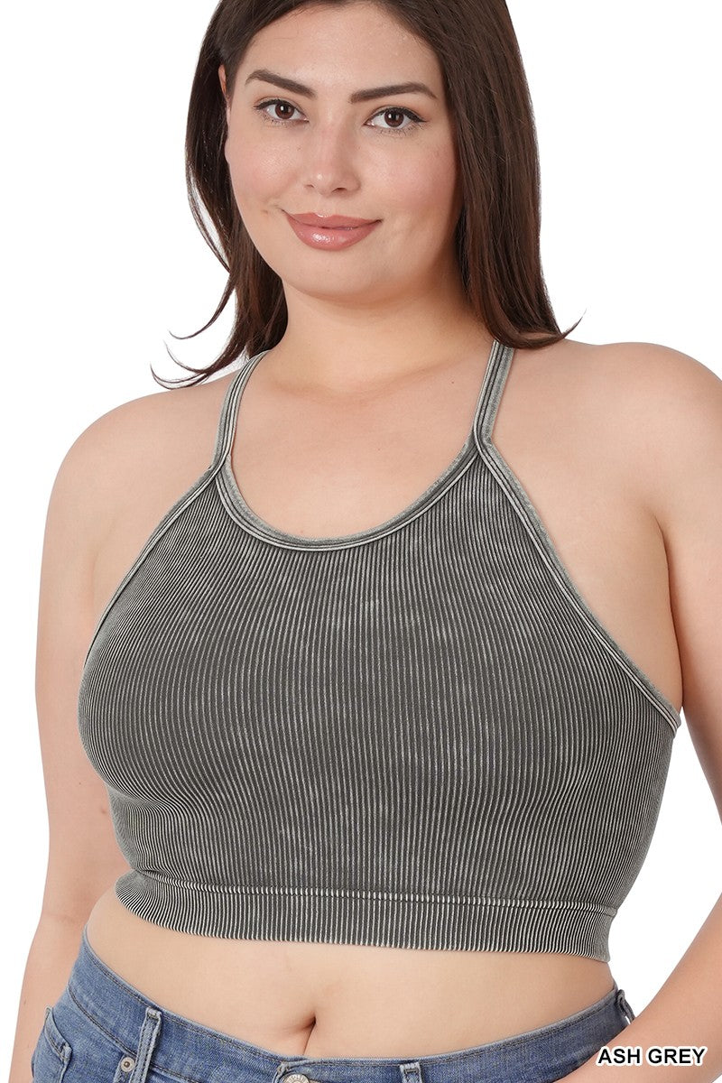 Plus Size Ash Grey Ribbed Crop Top