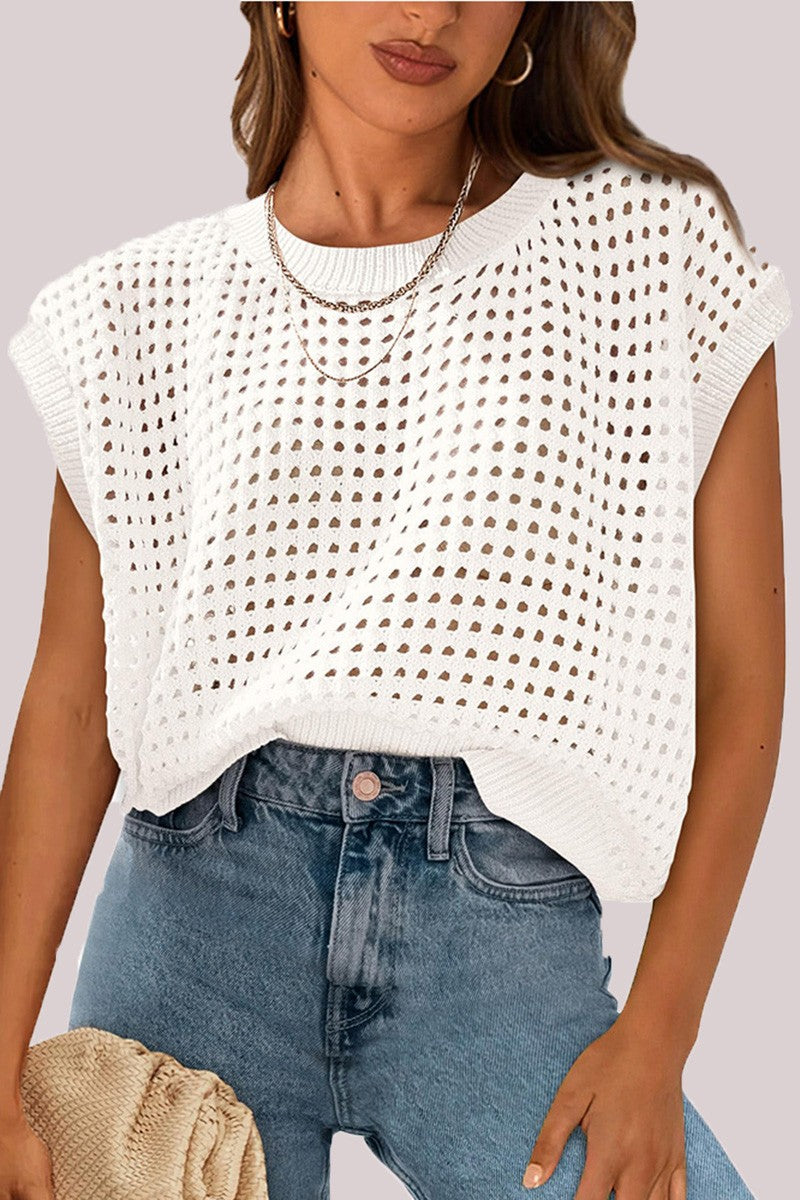 White Open Knit Top