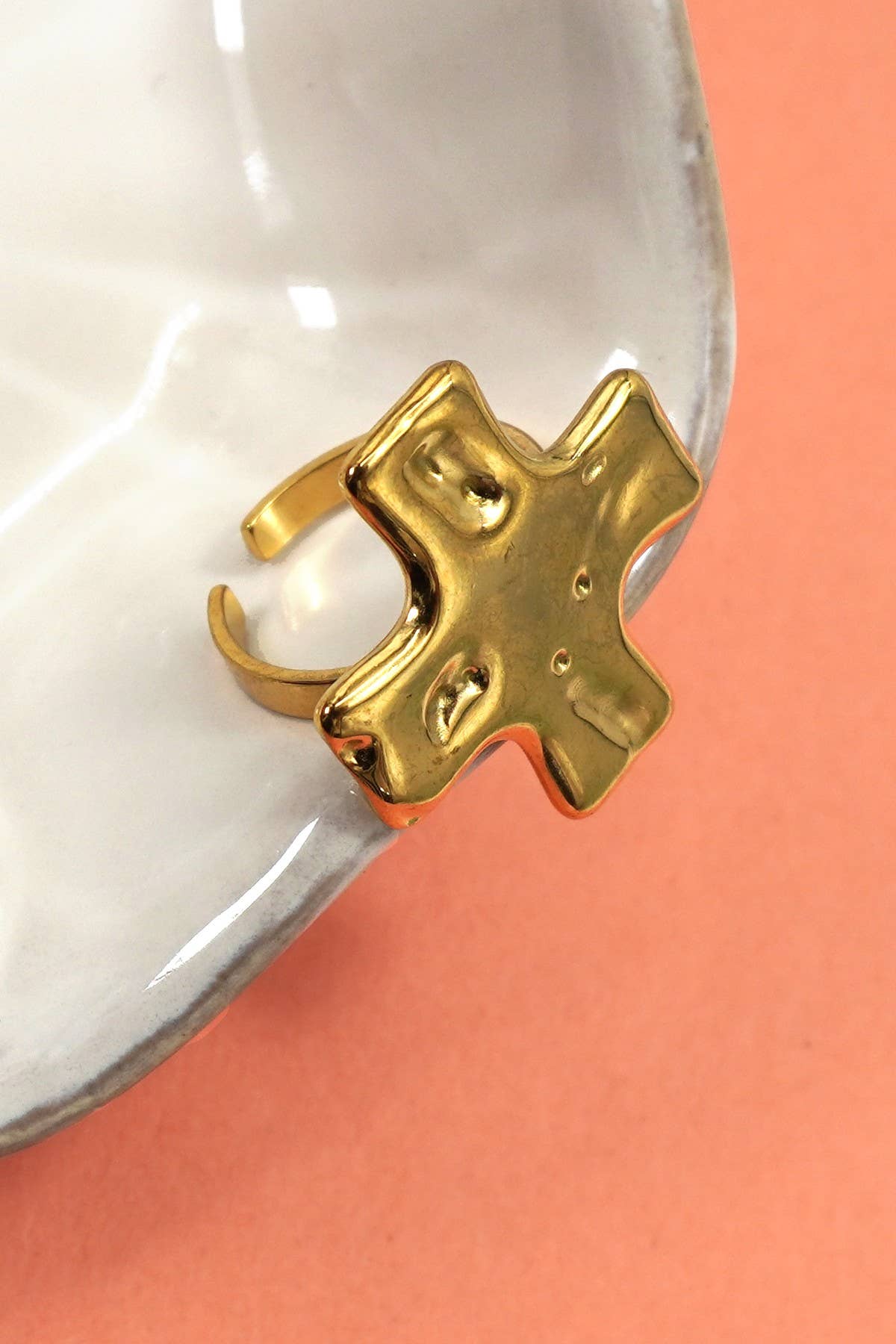 18K STAINLESS STEEL TARNISH FREE CROSS RING