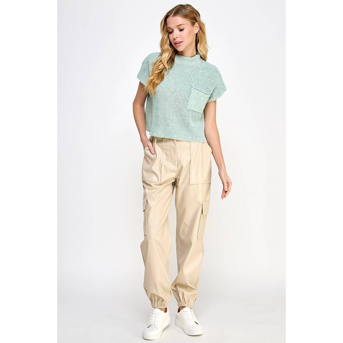 DROP SHOULDER RIB-KNIT SWEATER TOP