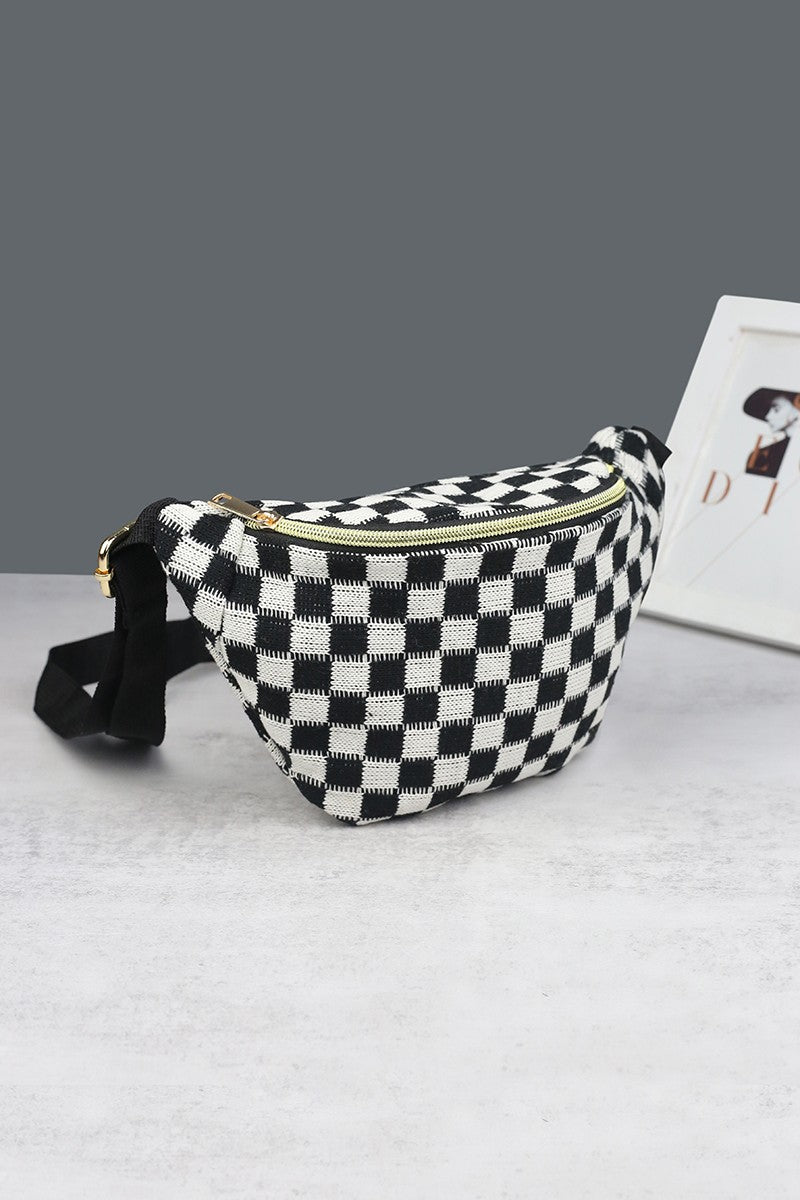 Black and White Checkered Belt Bag