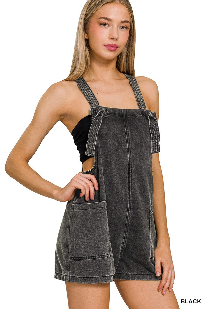 Black Distressed Knot Romper