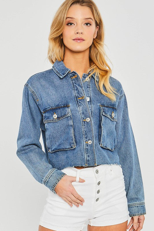 Cropped Cargo Pocket Denim Jacket