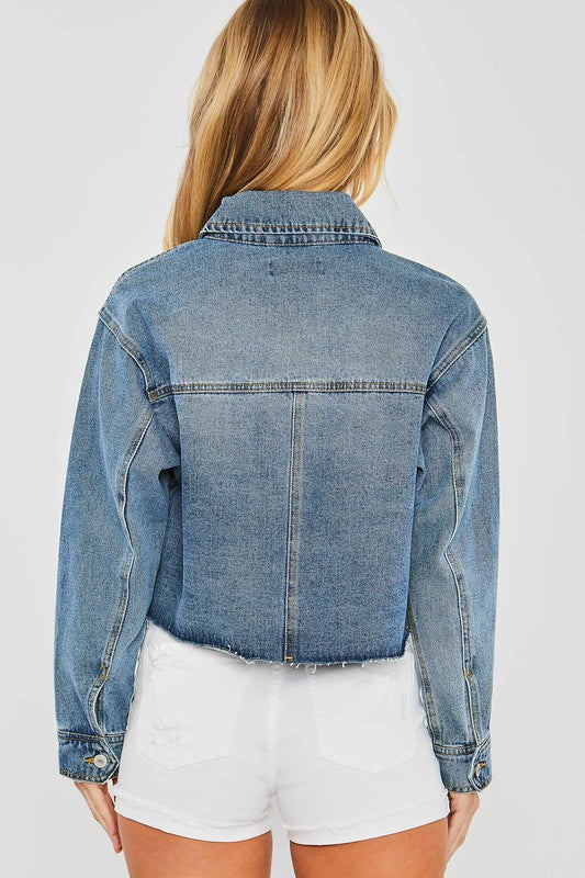 Cropped Cargo Pocket Denim Jacket