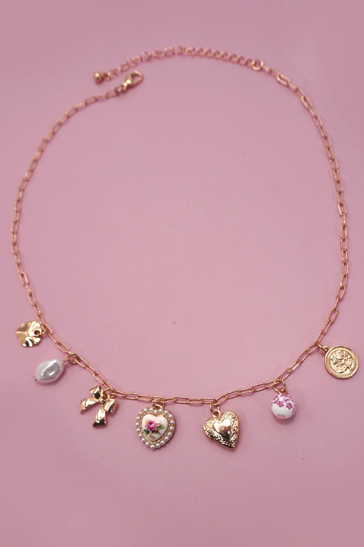 Charm Necklace With Pink Accents