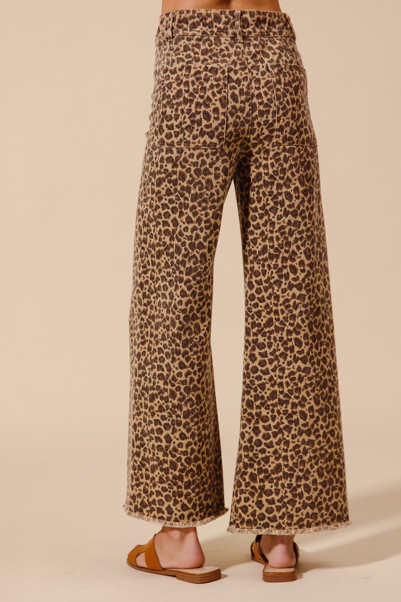 Brown Leopard Print Raw Hem Pant