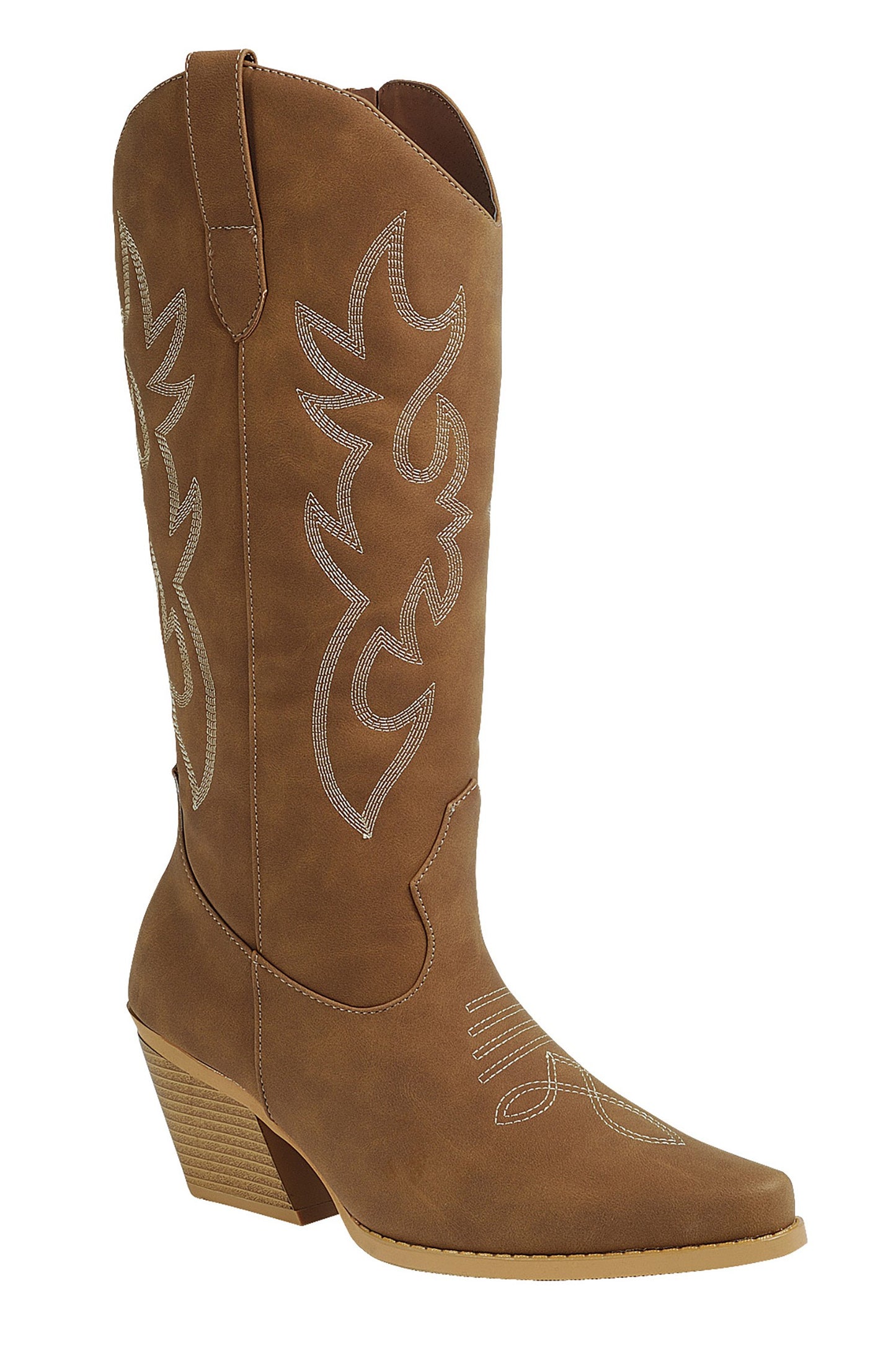 White Detail Brown Cowboy Boot