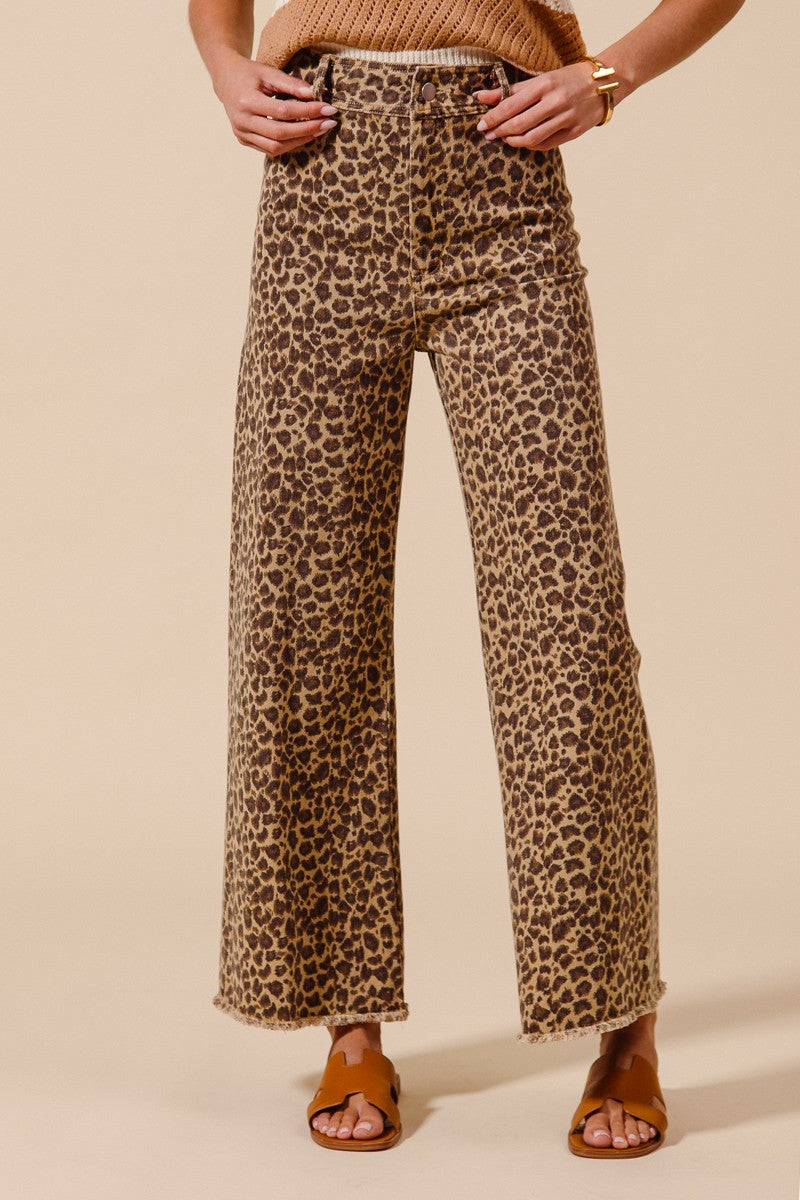 Brown Leopard Print Raw Hem Pant