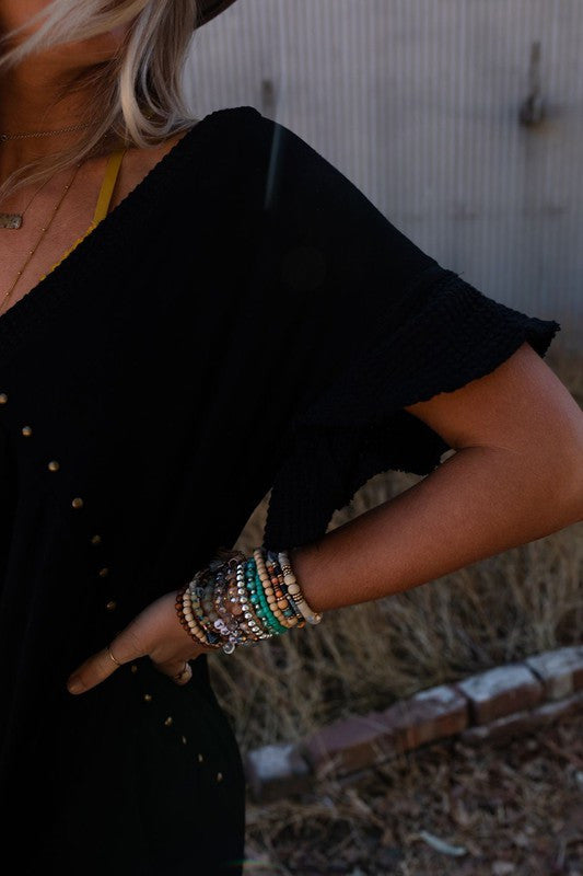 Black V-Neck Studded Blouse