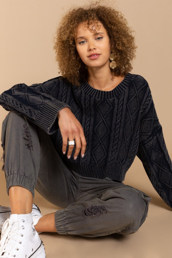 Deep Indigo Oversized Cable Knit Sweater