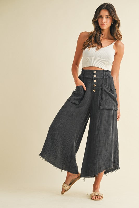 Charcoal Linen Wide Leg Pants