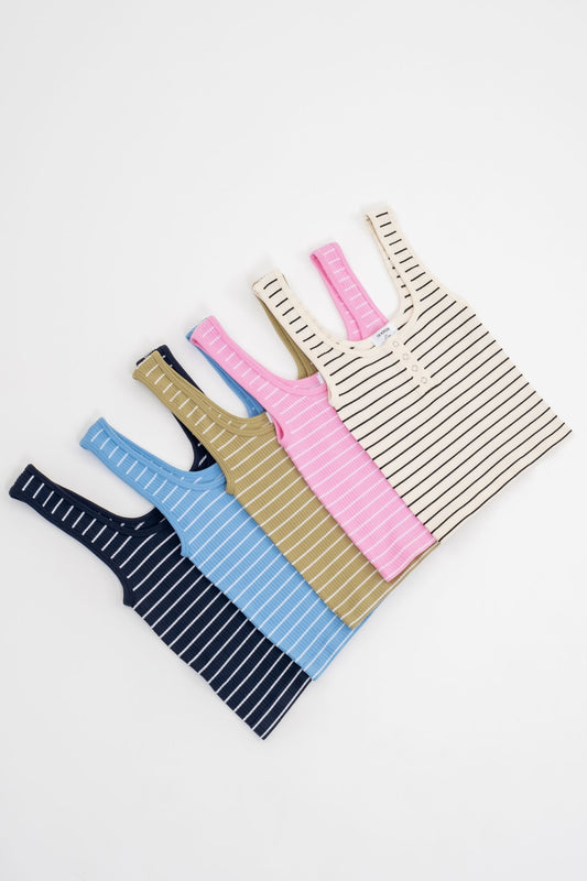 Cream Striped Seamless Tank Top