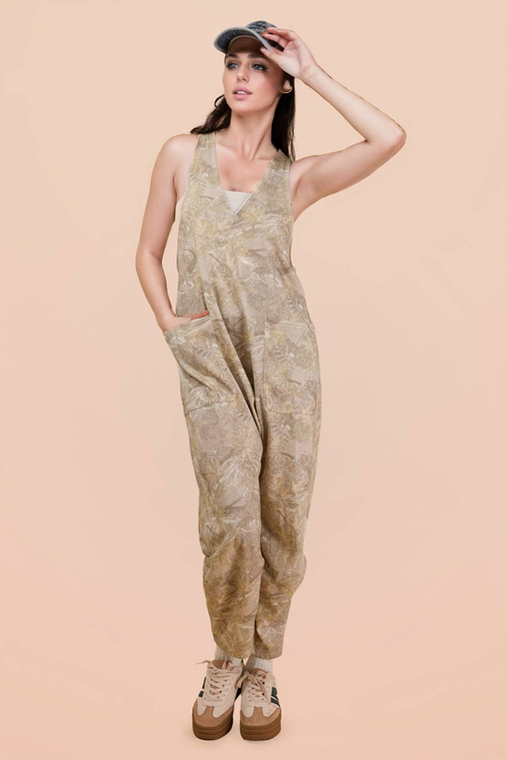 Casual Loose Fit Camo Knit Baggy Jumpsuit