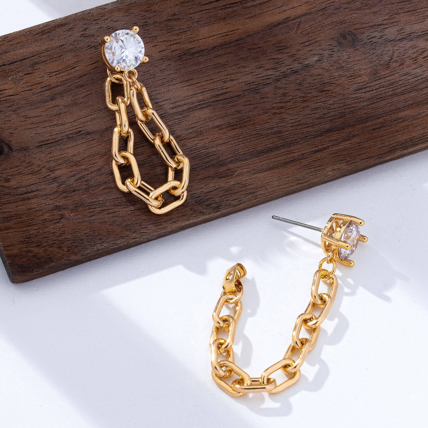 Crystal Stud Drop Link Earrings