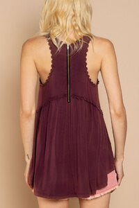 Burgundy Babydoll Sleeveless Top
