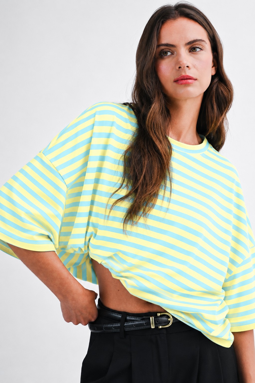Oversized Stripe Boyfriend Tee - Ocean