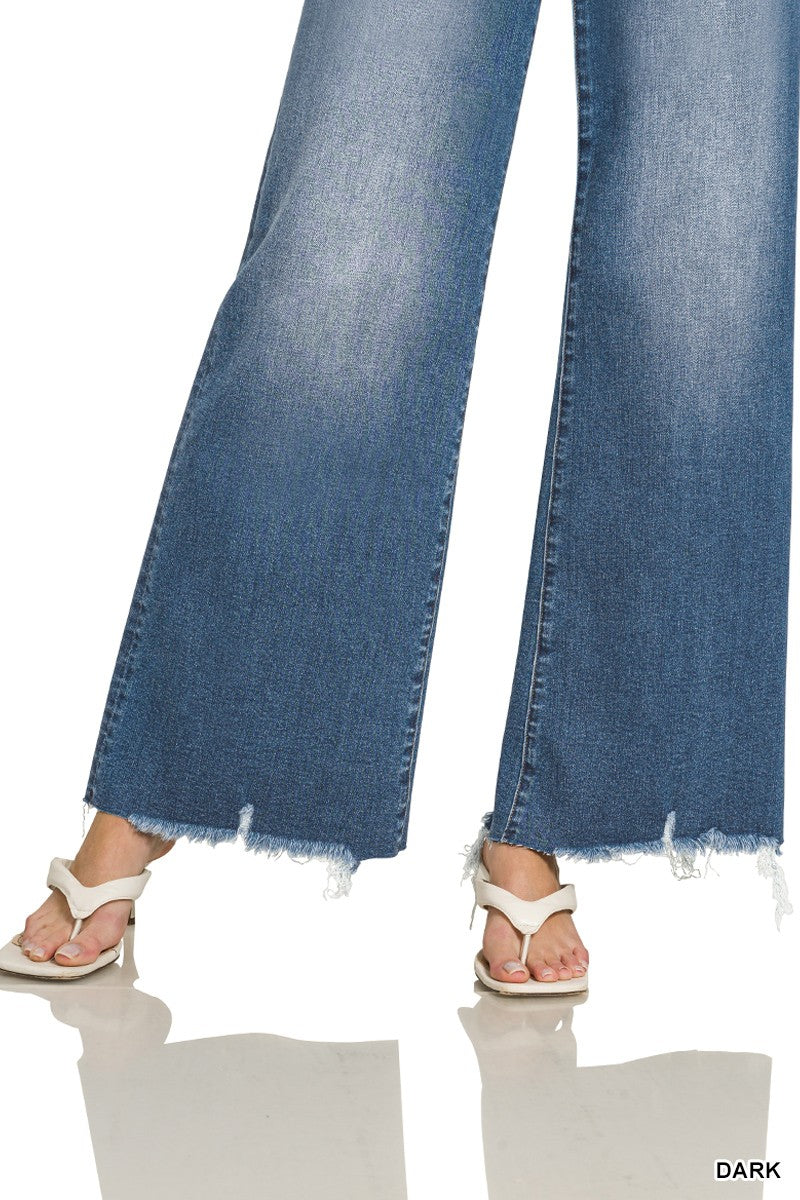Distressed Raw Hem Flare Denim Pants