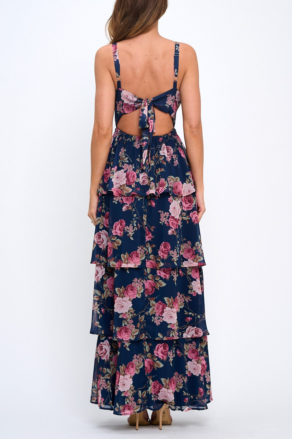 Navy Tiered Floral Maxi Dress