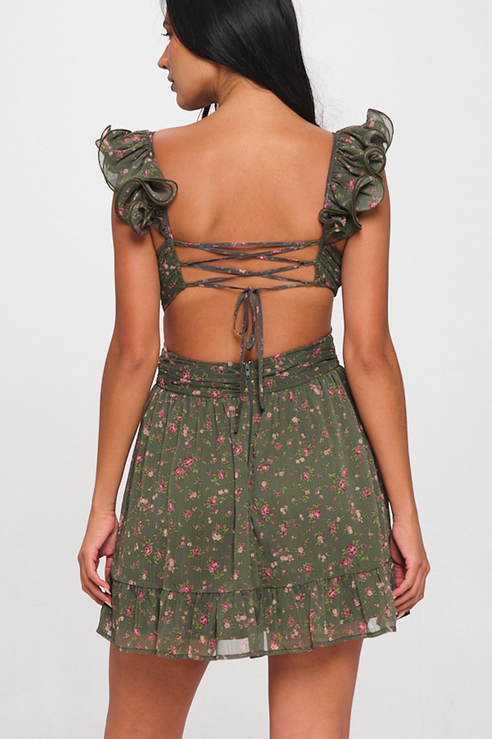 Olive Open Back Mini Dress