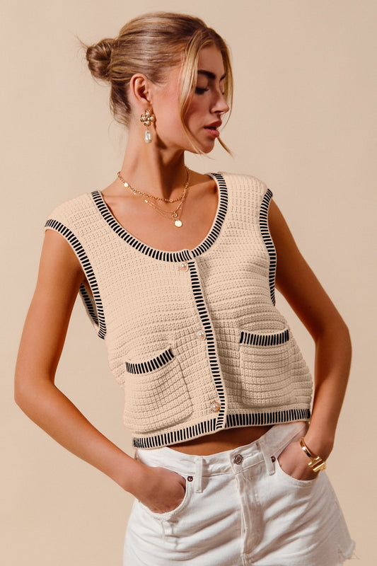 Pearl Button Crochet Sweater Top