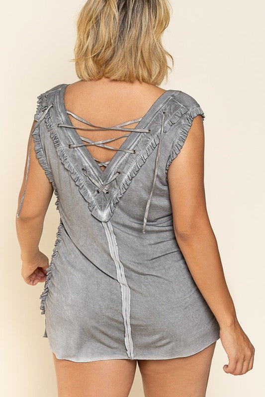 Plus Size Grey Back Detail Sleeveless Top