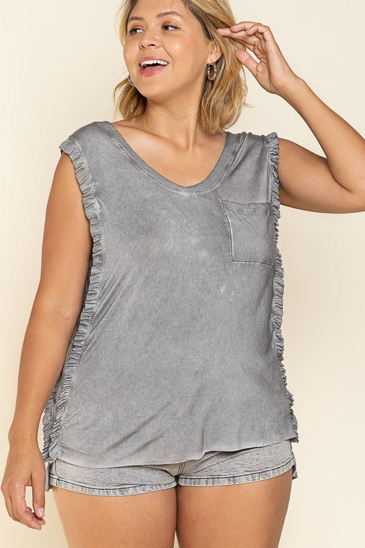 Plus Size Grey Back Detail Sleeveless Top