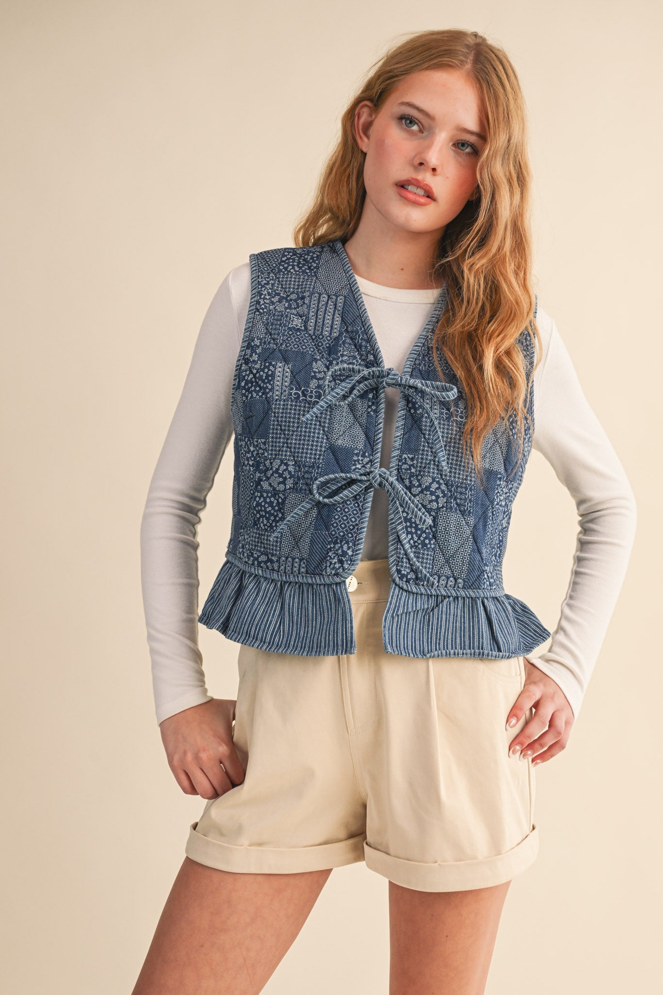 Quilted Denim Ruffle Vest