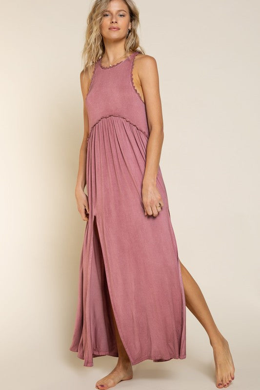 Burgundy Ruffle Maxi with Slit