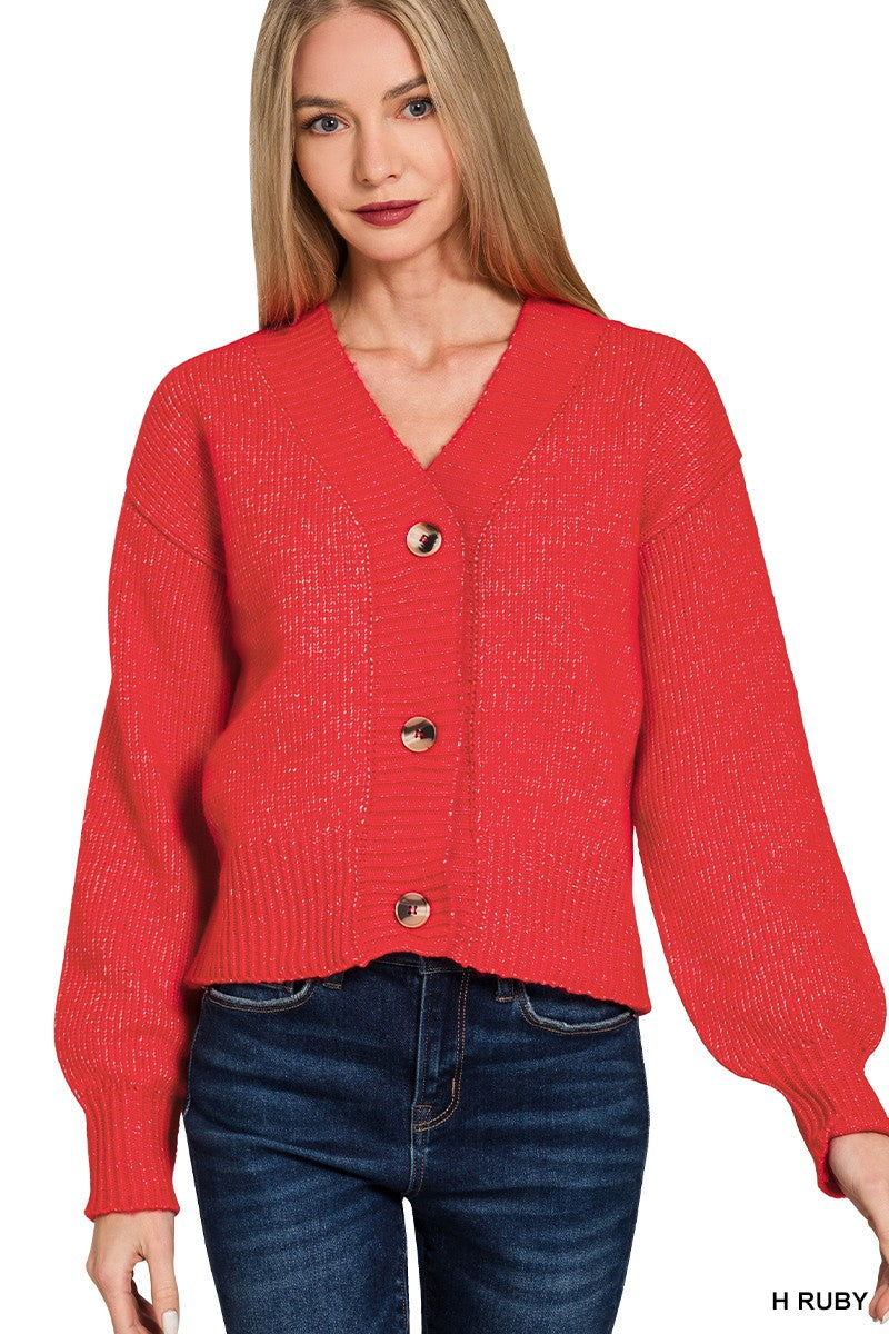 Melange Button Front Sweater Cardigan