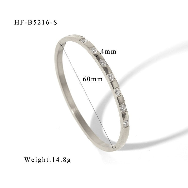 18k Stainless Steel Silver Rhinestone Bangle