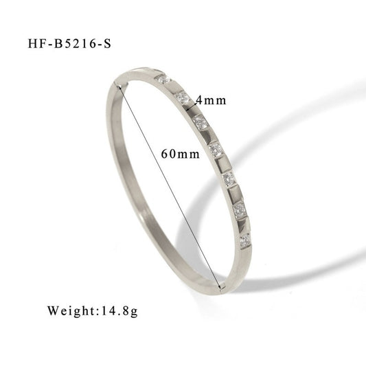 18k Stainless Steel Silver Rhinestone Bangle