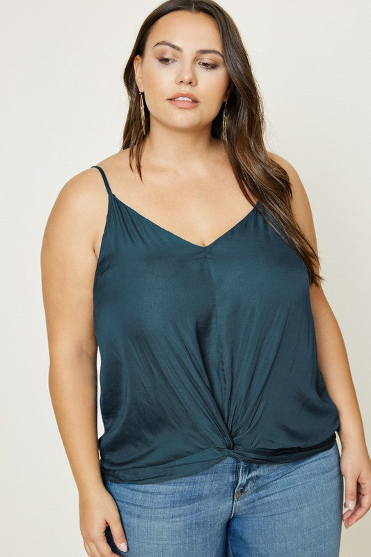 Plus Size Teal Twist Front Tank