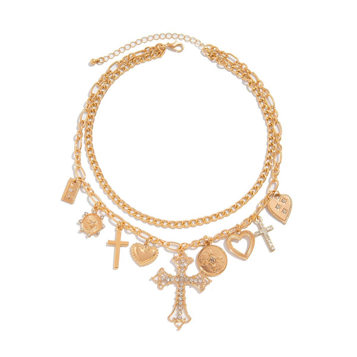 CHARM NECKLACE-MULTI CROSS CHARMS LAYERED NECKLACE