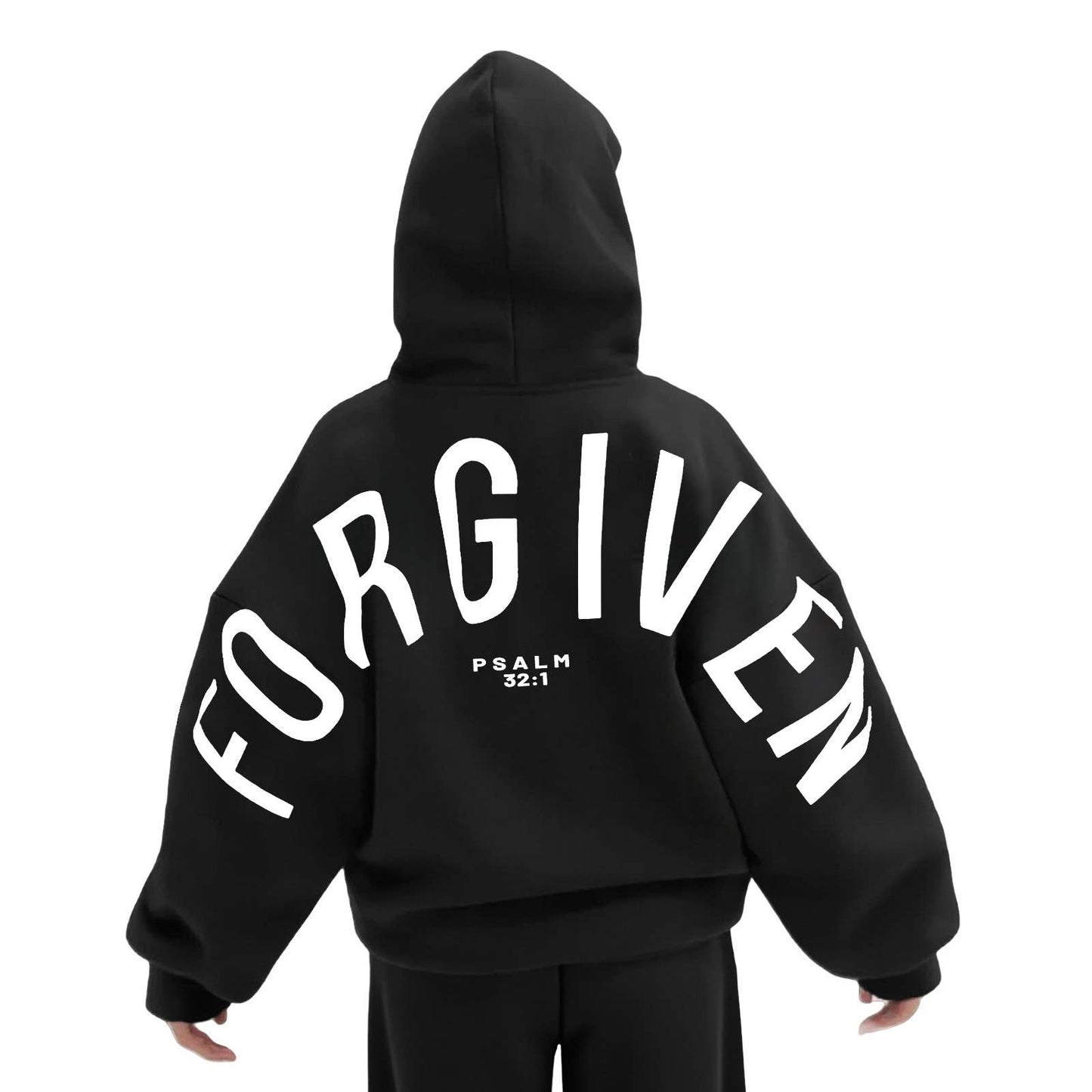 Athleisure Forgiven Letter Print Hooded Sweatshirt: Black