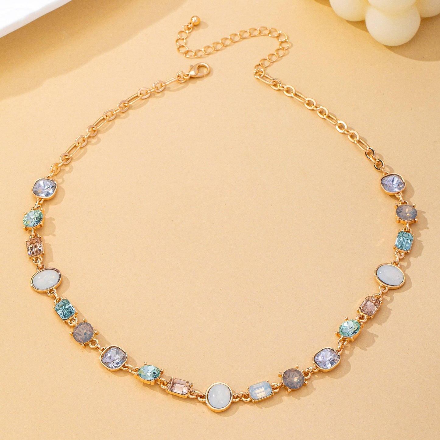 Multi Gemstone Opal Crystal Link Necklace