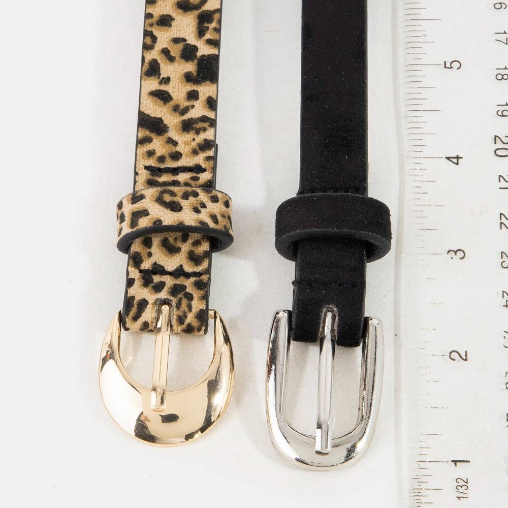 Black And Leopard Vegan Leather Belt Set