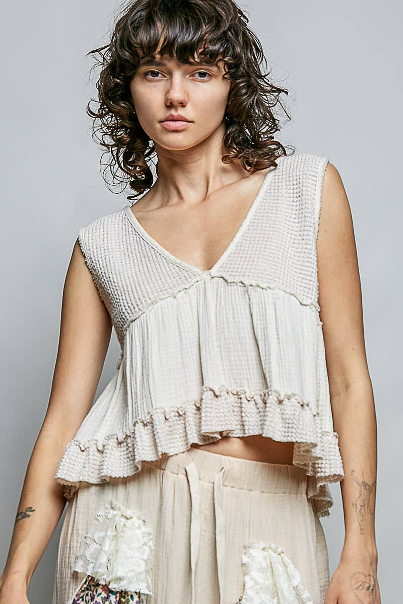 Sleeveless Cropped Babydoll Top